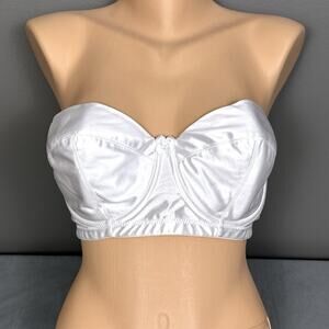 Vintage Delicates Strapless Bra Size 36C White Satin Fiberfill Lined Underwire
